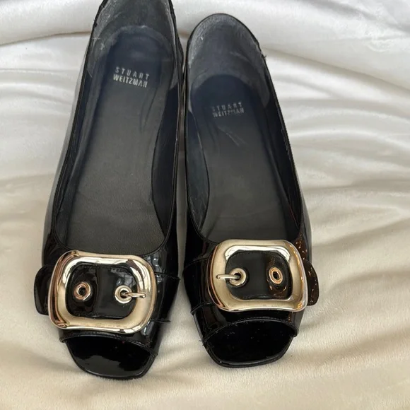 Stuart Weitzman Black Peep Toe Flats - Size 11 - Picture 2 of 11